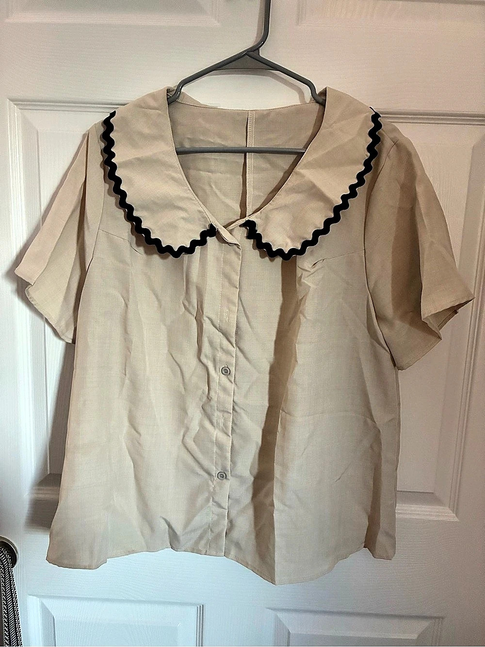 Cream Peter Pan Collar Button Down Top
